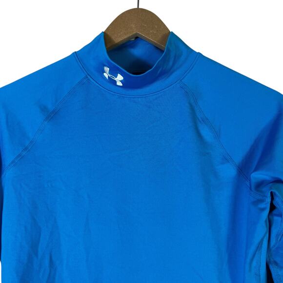 Under Armour ColdGear Fitted Mock Neck Top Womens M Blue Thermal Athleisure - Picture 3 of 7